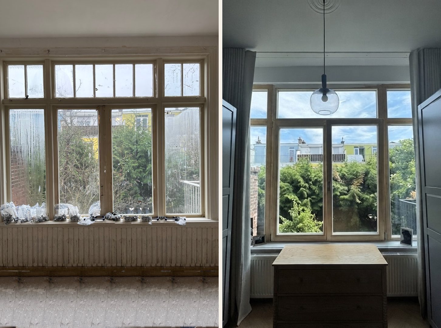 Houten kozijnen vervangen slaapkamer voor en na, Den Haag